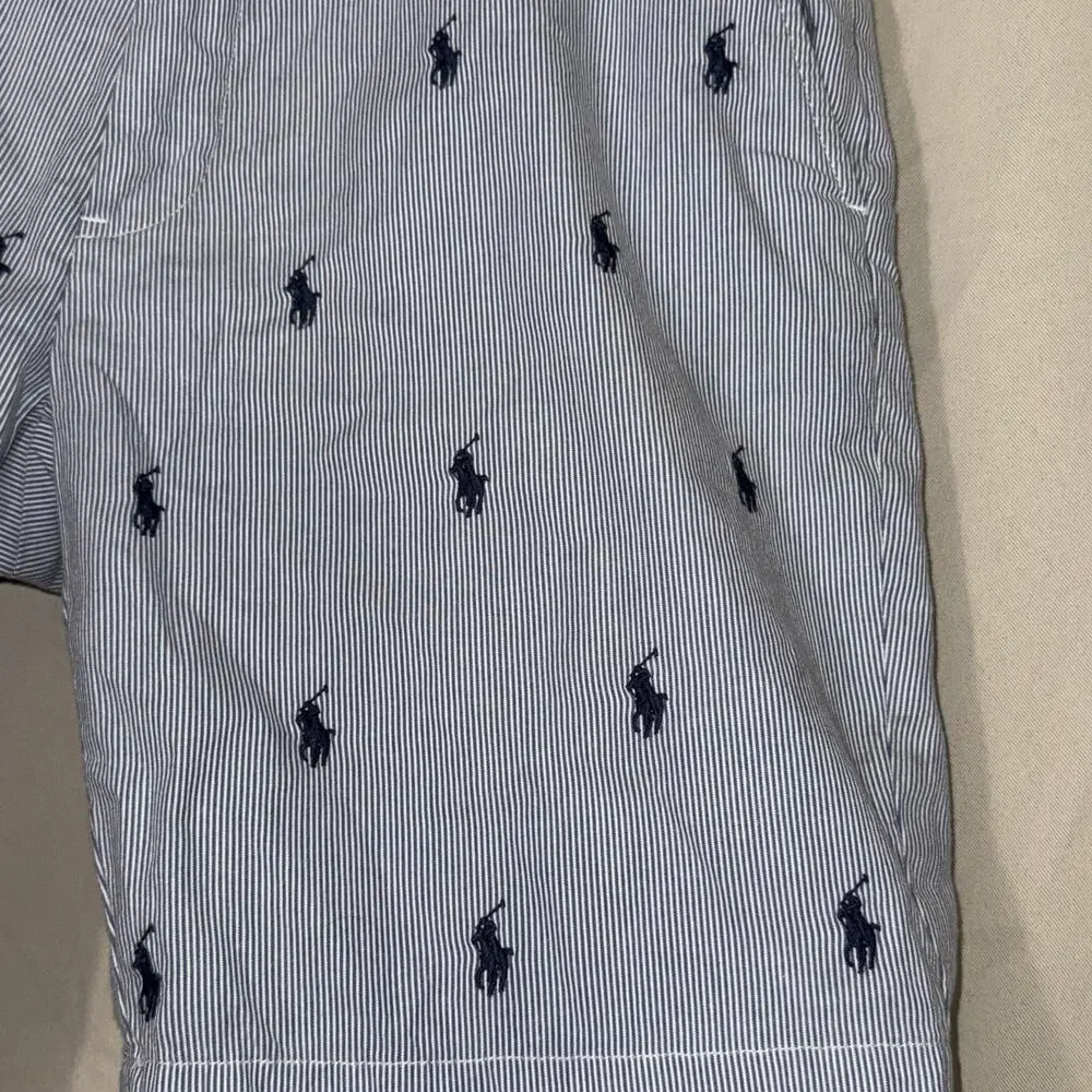 Polo Ralph Lauren All Over Pony Shorts 32 Blue Stripe Pony Logo 100% Cotton